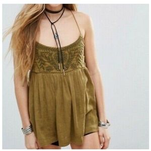 FREE PEOPLE olive green embroidered flowy tank top